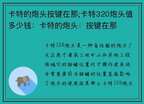 卡特的炮头按键在那;卡特320炮头值多少钱：卡特的炮头：按键在那